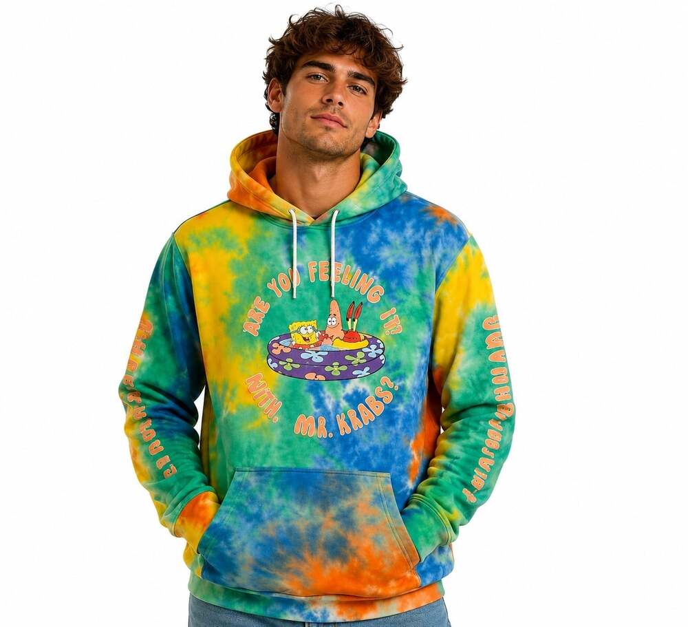 Mad Engine Spongebob Squarepants Patrick Mr. Krabs Pool Tie Dye Mens Hoodie Sz L